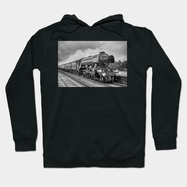 The Flying Scotsman - Black and White Hoodie by SteveHClark